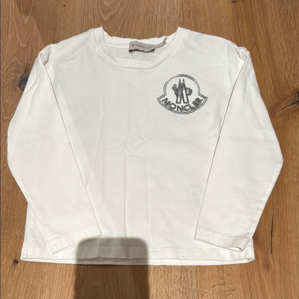 Moncler White Long Sleeve Tee with Logo
